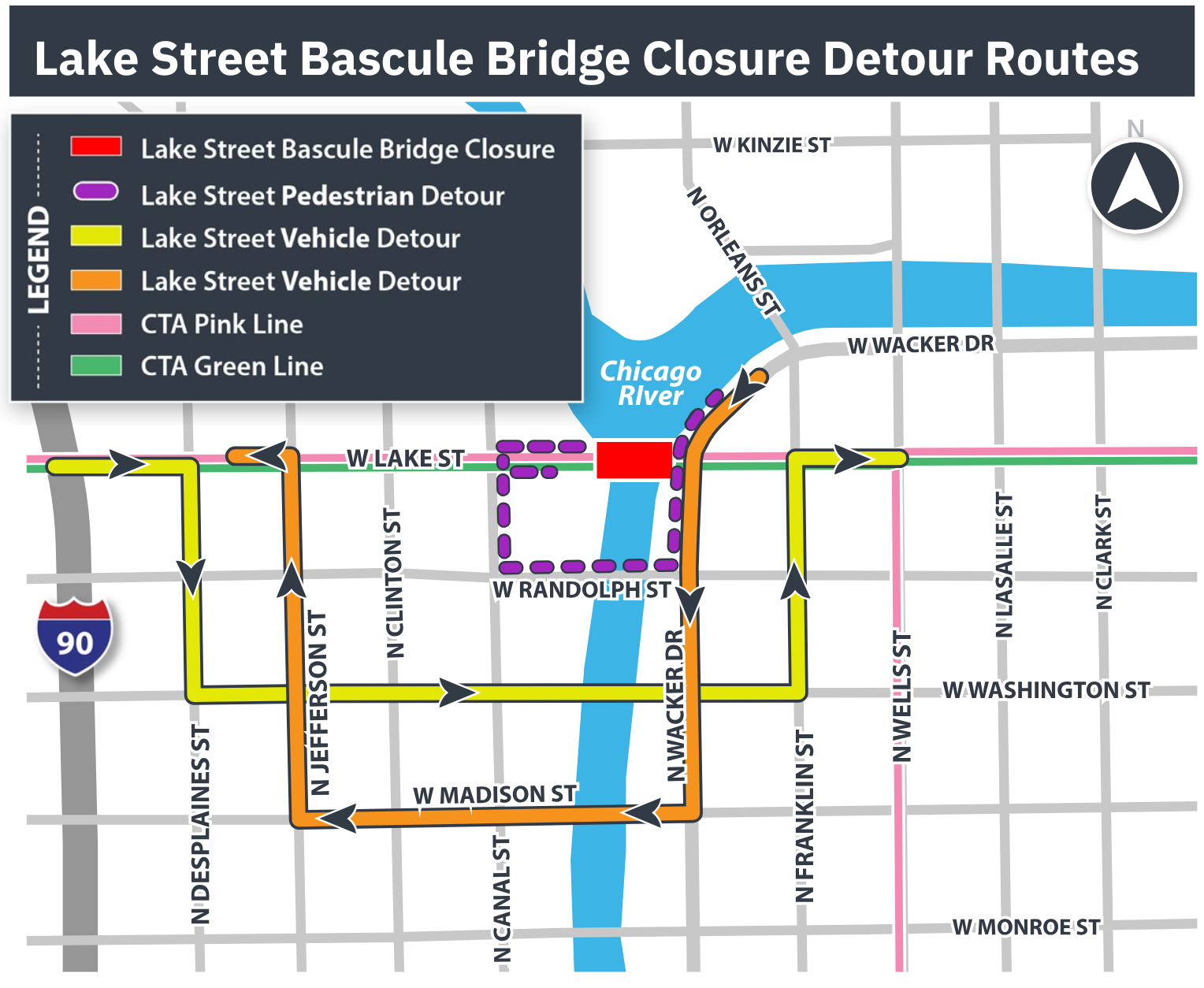 Map of detour routes